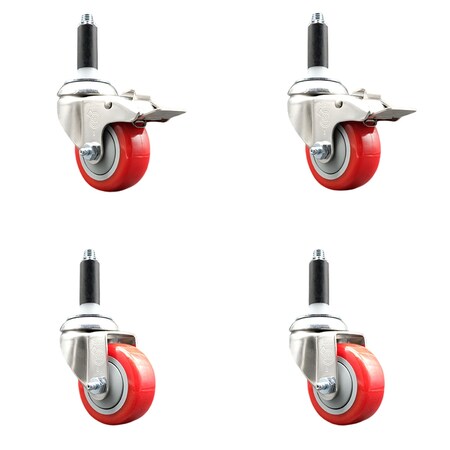 Service Caster 3 Inch 316SS Red Poly Swivel 7/8 Inch Expanding Stem Caster Lock Brake, 2PK SS316TTLEX20S314-PPUB-RED-2-S-2-78